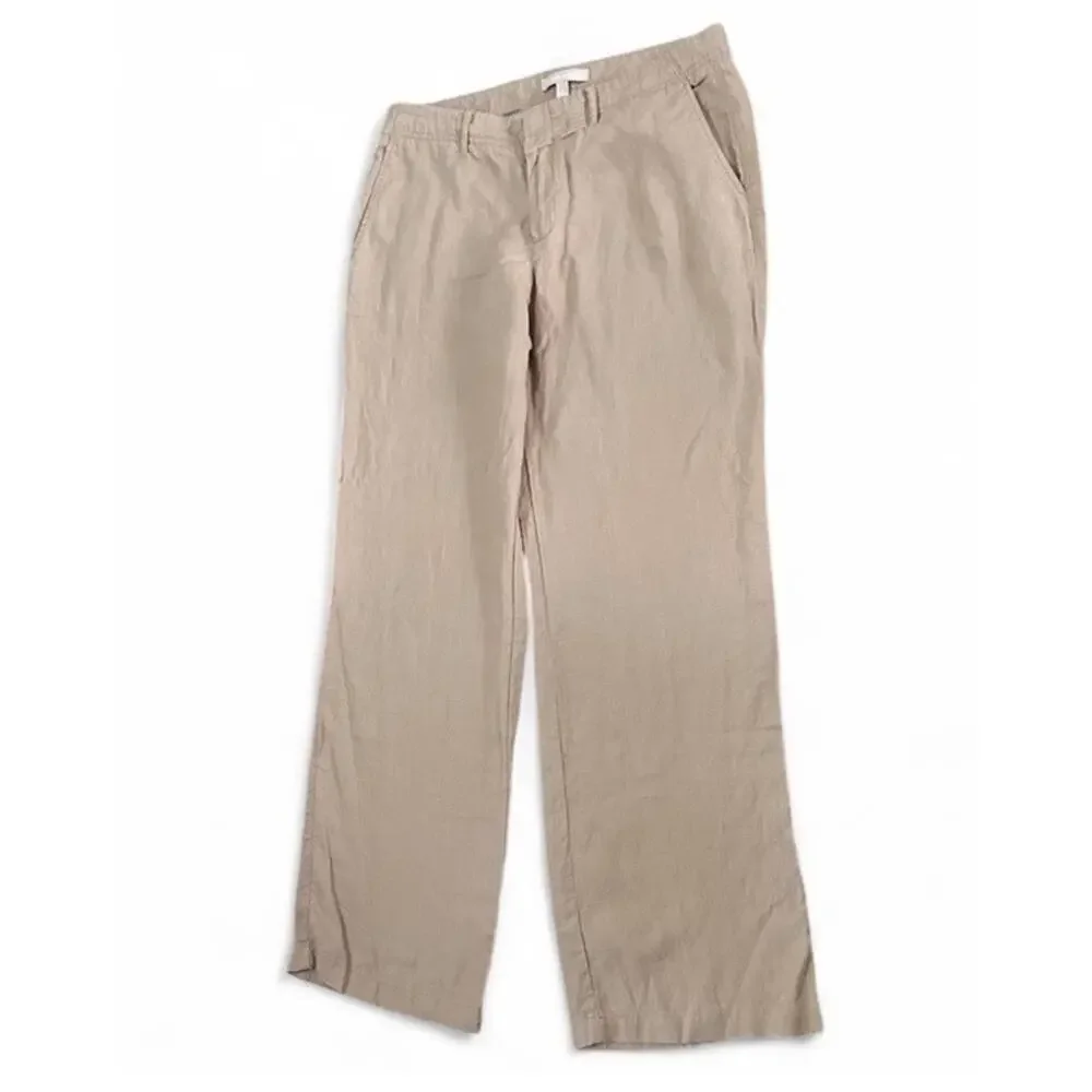 Banana Republic Women’s 100% Linen Tan Wide Leg Trouser Pants Size 8